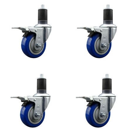 Service Caster 3.5'' Blue Poly Swivel 1-5/8'' Expanding Stem Caster Set Total Lock Brake, 4PK SCC-EXTTL20S3514-PPUB-BLUE-158-4